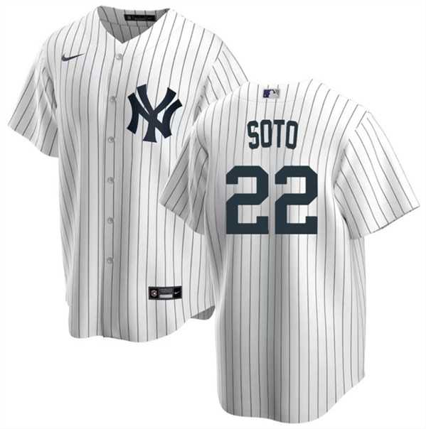 Men%27s New York Yankees #22 Juan Soto White Cool Base Stitched Baseball Jersey Dzhi